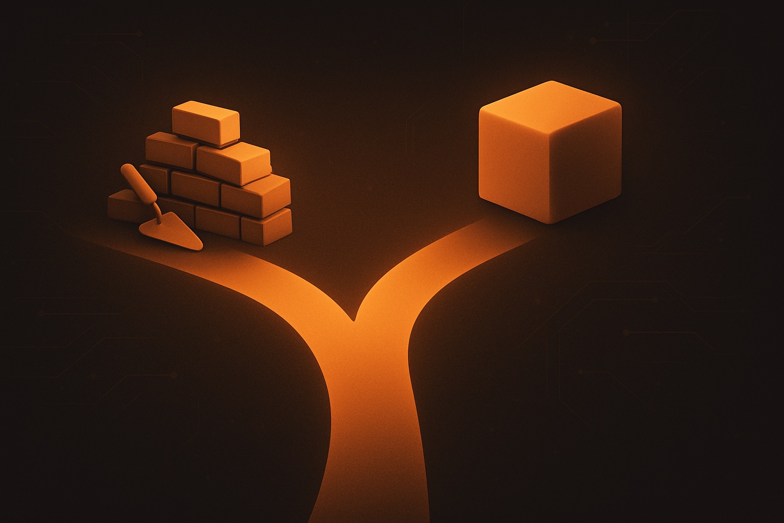 Illustration éditoriale : le choix entre construire (build) et acheter (buy) un logiciel