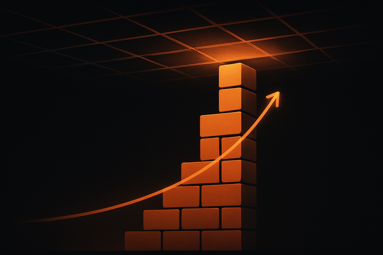 Illustration éditoriale : une courbe de croissance bloquée par un plafond d'outils rigides