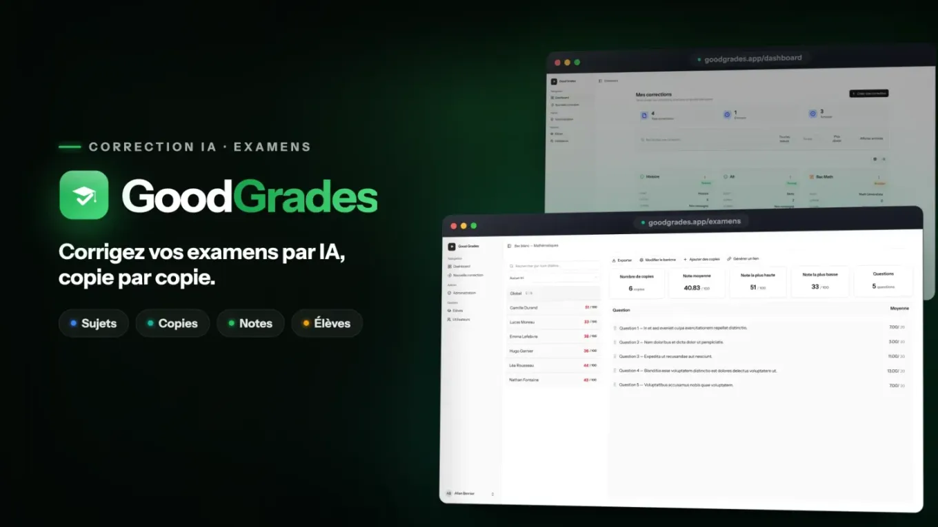 Aperçu de l'application GoodGrades