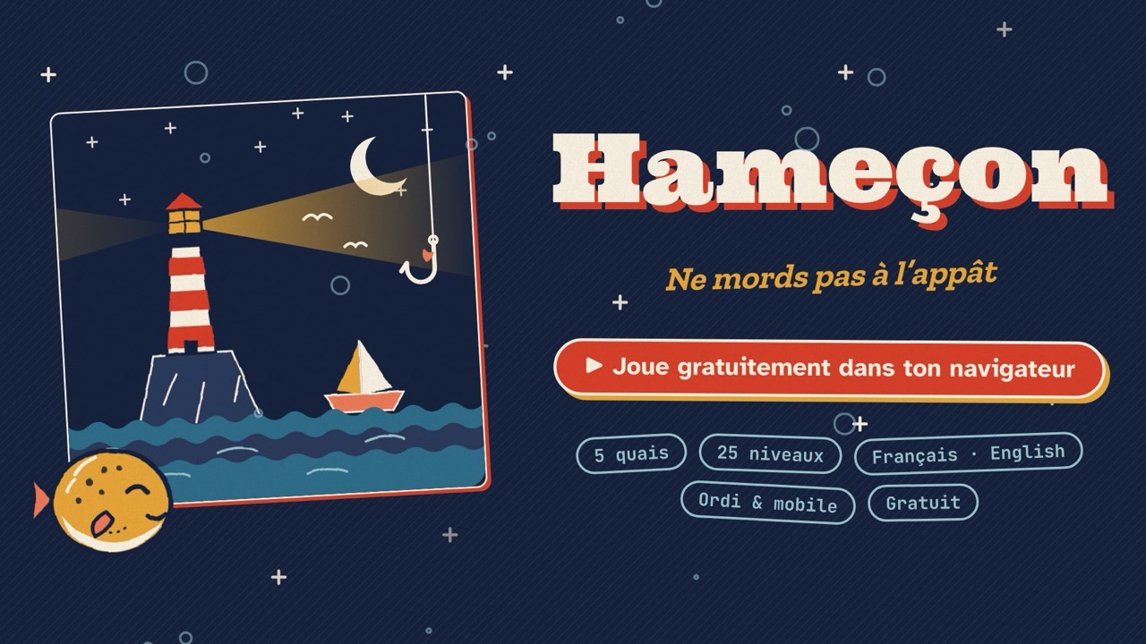 Affiche du jeu Hameçon : un phare et un hameçon, pour apprendre à repérer le phishing