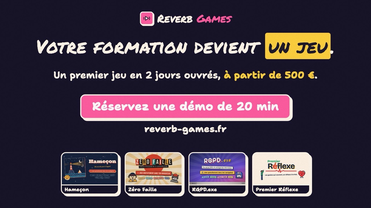 Visuel Reverb Games : « Votre formation devient un jeu », un premier jeu en 2 jours ouvrés à partir de 500 €